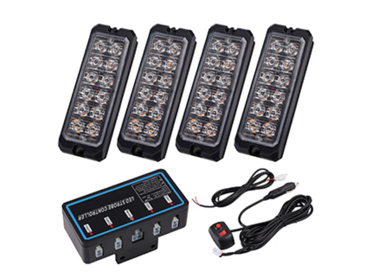 LED Beacon Light, 4 x 12 LED Strobe Flashing Light Bar,Amber Strobe Beacon Light,Emergency Warning Light,IP68 Waterproof Beacon Lights,48 W, Beacon Lights for Truck,Tractor,cars