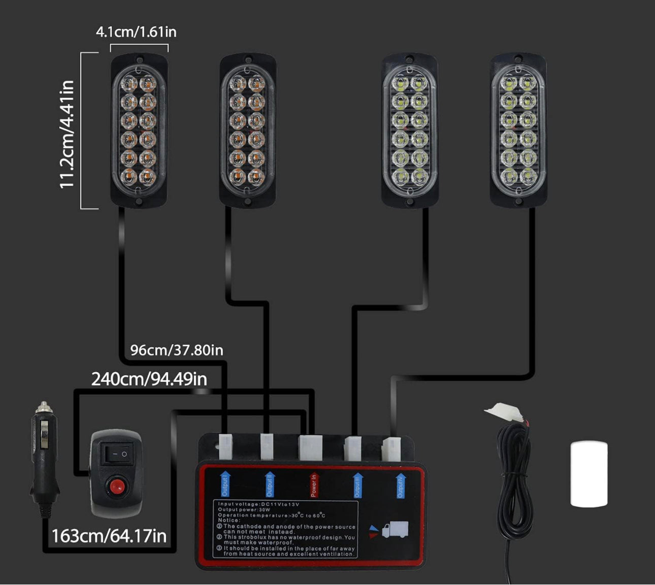 LED Beacon Light, 4 x 12 LED Strobe Flashing Light Bar,Amber Strobe Beacon Light,Emergency Warning Light,IP68 Waterproof Beacon Lights,48 W, Beacon Lights for Truck,Tractor,cars
