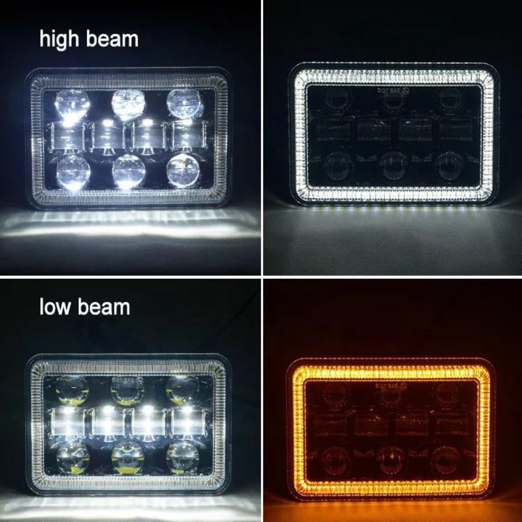 Square headlight LED high low beam 4x6 lamp offroad amber signal DRL driving light