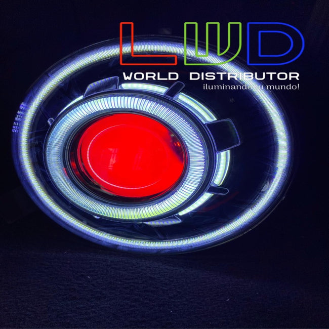 7 Inch Red demon eye led Headlight Hi/Lo Beam with White angel eye +red/white Halo