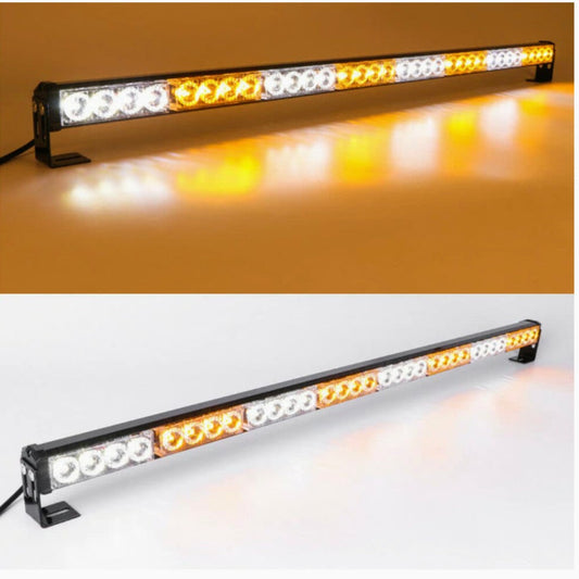 LED Hazard Emergency Warning Tow Traffic Advisor Flash Strobe Light Bar with Cigar Lighter and Suction Cups (35.5", Yellow/White)